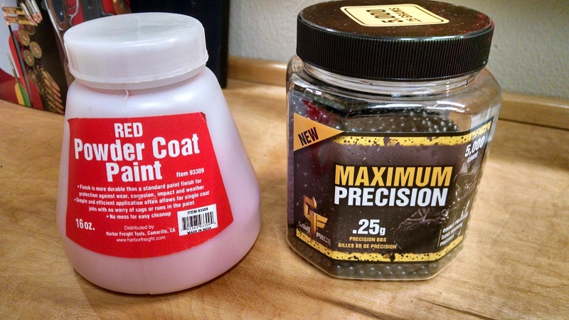 Powder coating lead bullets, the plastic bbs and HF red powder